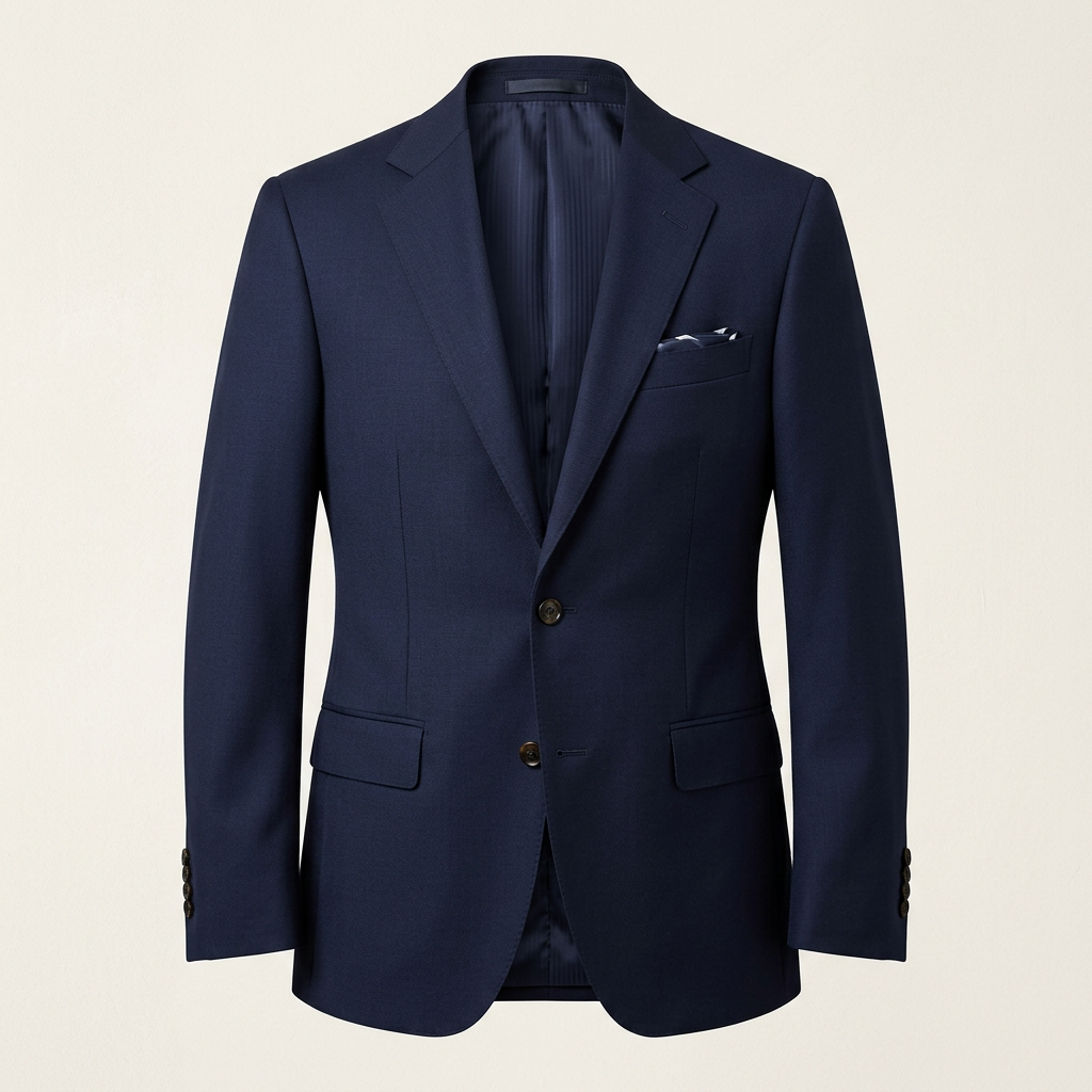 Illustrative image of a men's navy blazer