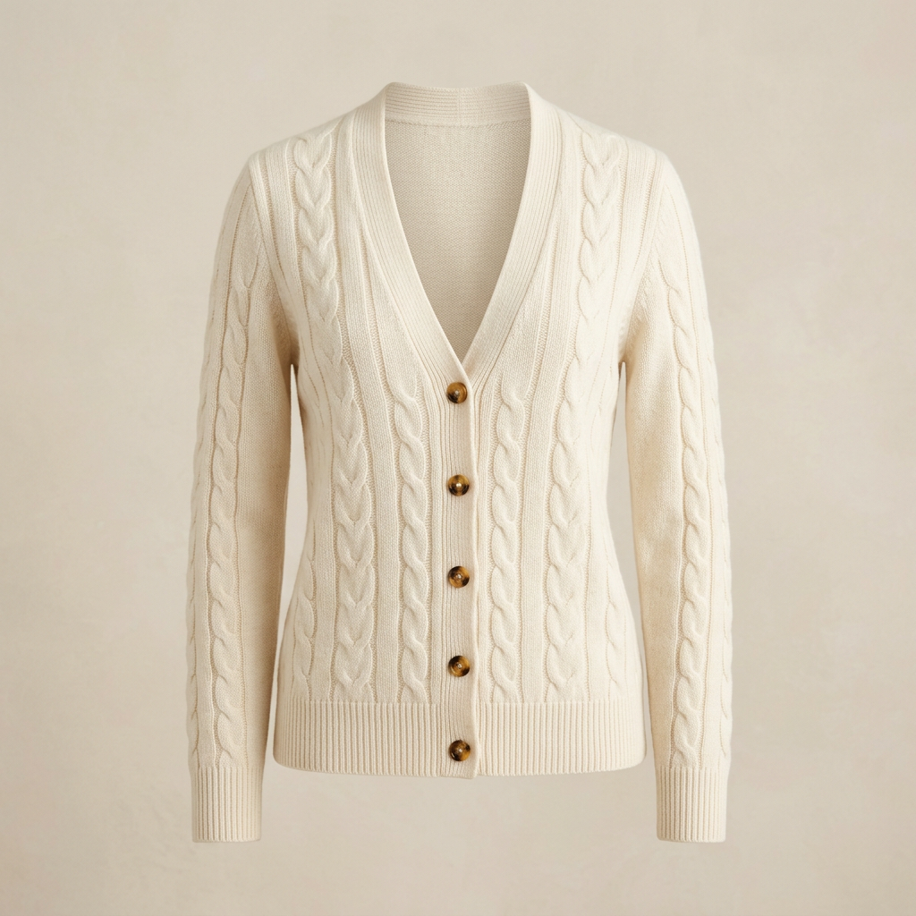 Illustrative image of a women's ivory cardigan