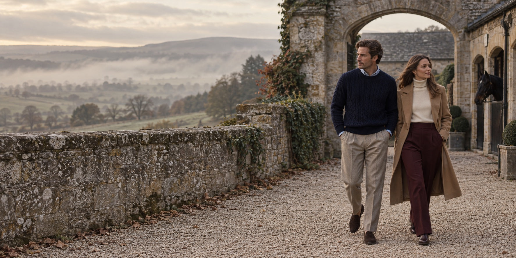 Kestridge knitwear and tailoring on an English estate in autumn